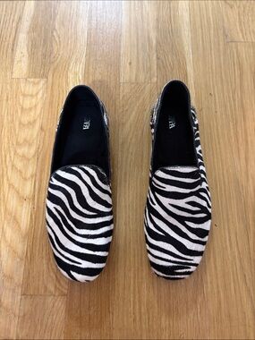 Zara Black and White Zebra-Pattern Slip-Ons